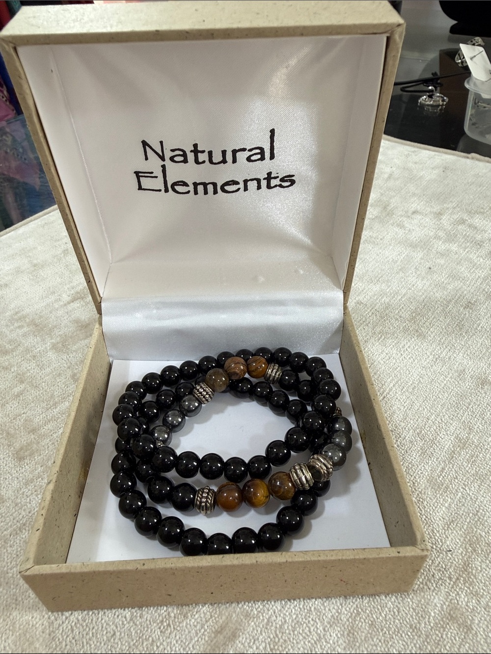 Tiger eye onyx Black healing stones Beaded Bracelet Set boxed